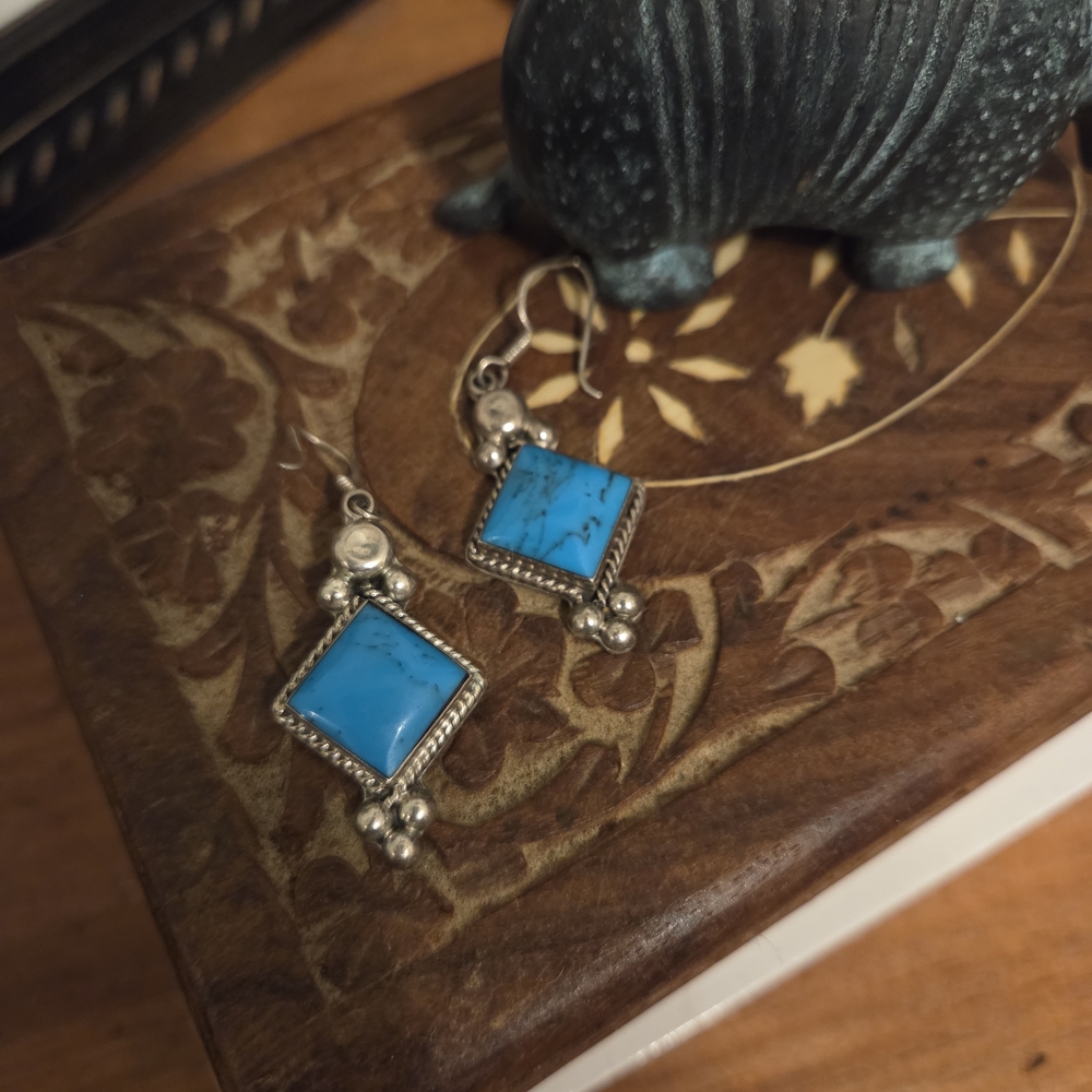 Turquoise and Silver Dangle Earrings
